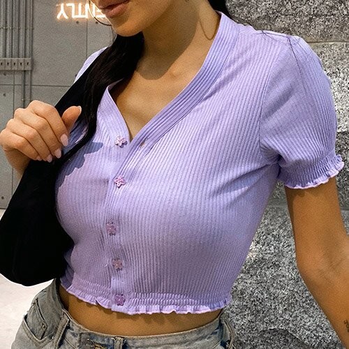 OEM maufactory Cross -border polyester new European and American short -sleeved sexy V -neck short T -shirt