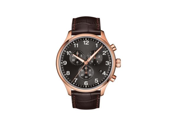 Printed Black Dial Chronograph Watch 2pcs Stainless Steel Button Brown / Black