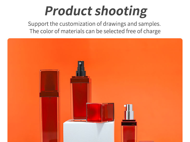Customized Plastic Cosmetic Bottles Square Acrylic Cosmetic Packaging Bottle Red For Eye Cream