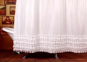 China Ruffled White Bathroom Shower Curtains Waterproof Thickening Machine Wash on sale