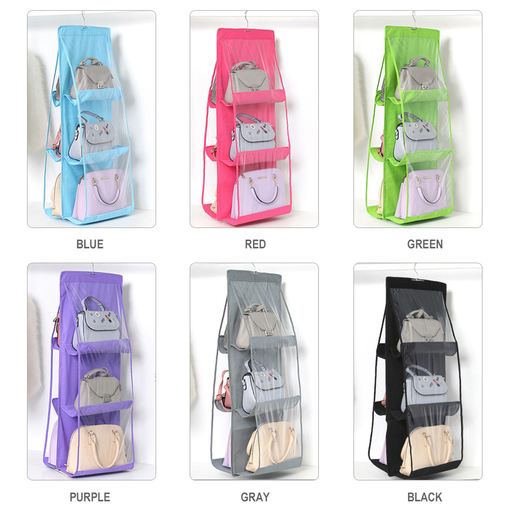 90*35*35cm 2Pcs 6 Pocket Foldable Hanging Bag Hanging Closet Organizer