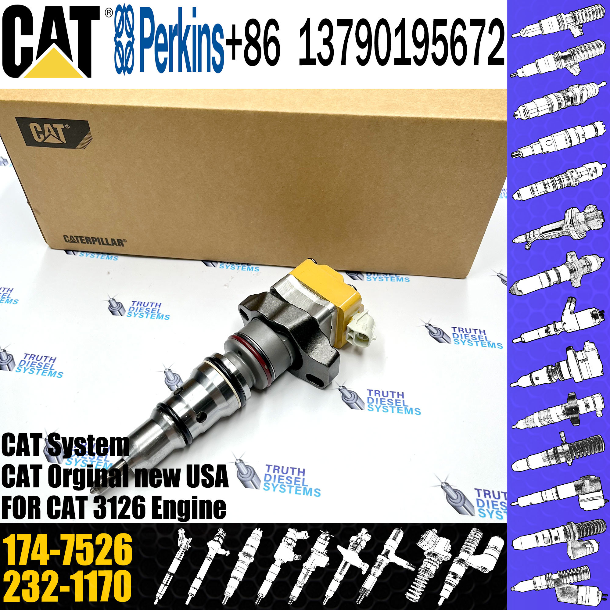 Diesel fuel injector 174-7527 232-1183 OR-9350 111-7916 198-4752 1OR-9239 174-7526 for C-A-T 3126 Diesel Engine