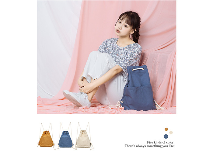 Lightweight Canvas Drawstring Backpack , School Bags For Girls PU Leather Pocket