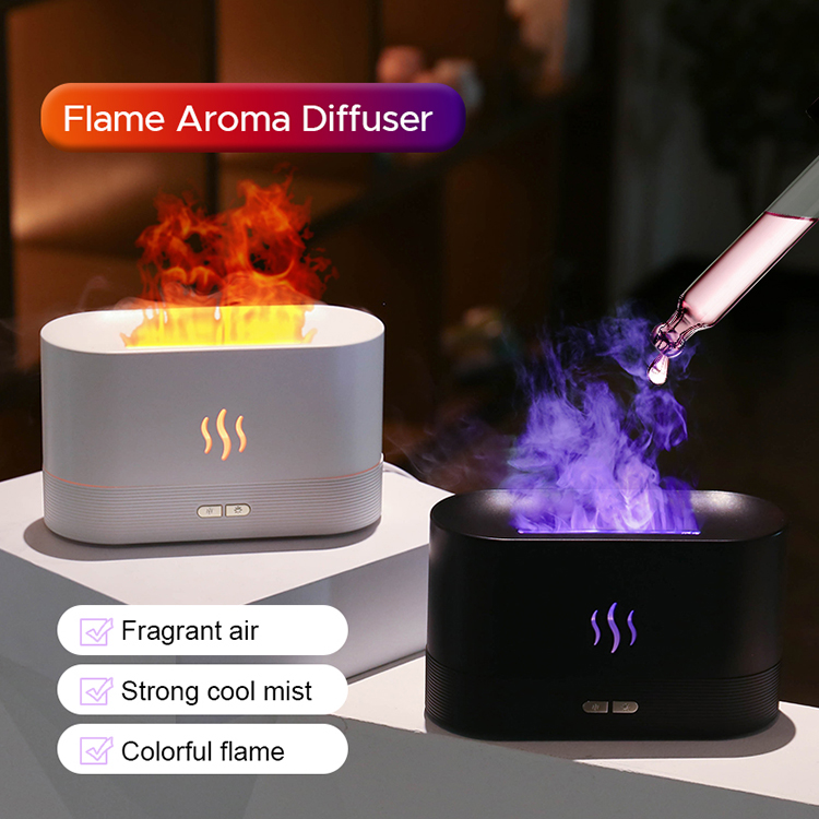180ML Colorful Changeable USB Flame Effect Humidifier Essential Oil Fire Simulation Smart Mute Aroma Diffuser With RGB light