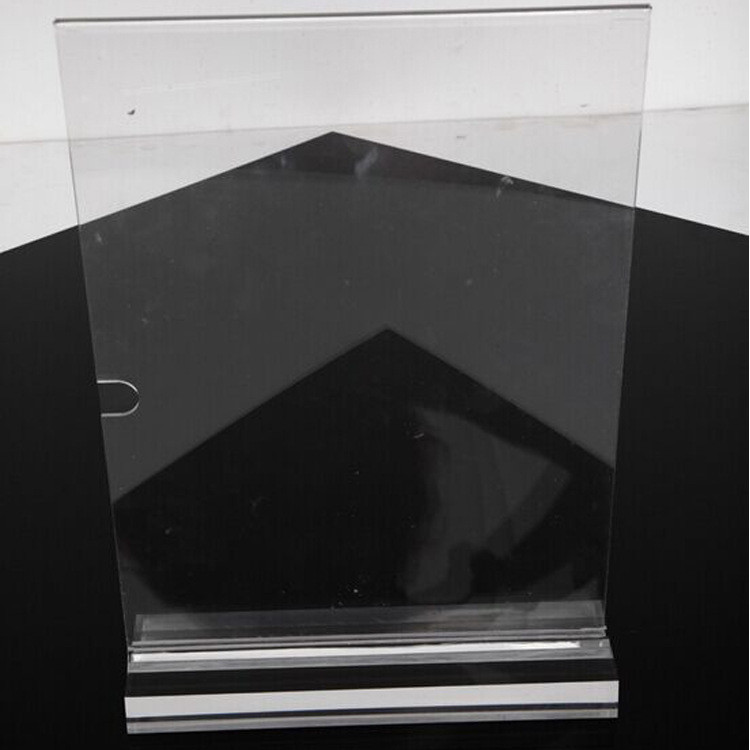 Fashion Vertical A4 Size Clear Acrylic Stand Up Sign Holder Portrait Removable Solid Base