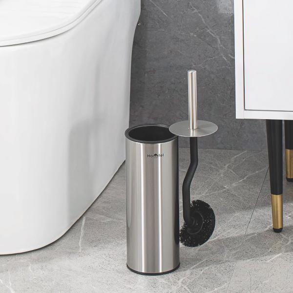 Silver Curved Design Toilet Cleaning Brush with Holder Stainless Steel OEM