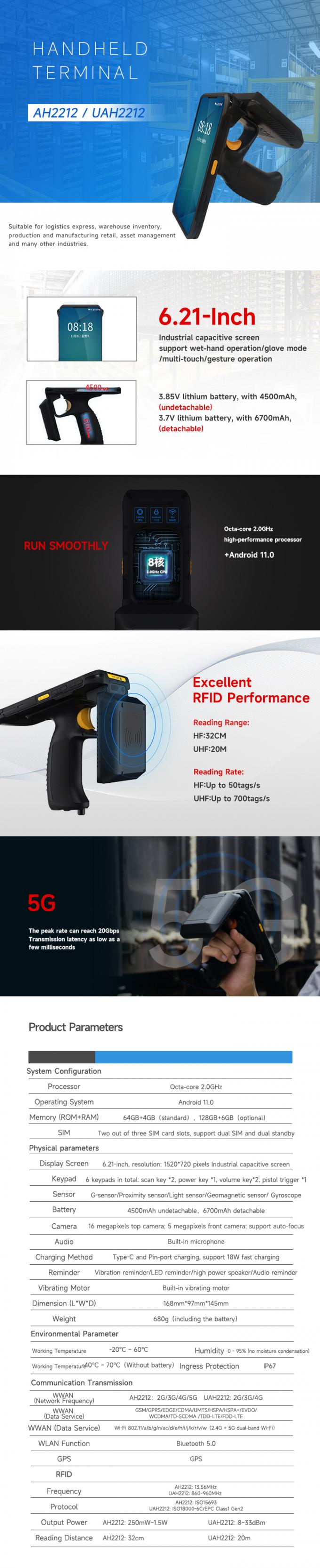 Hot Selling UHF RFID PDA Barcode Scanner Rugged Design Dual Camera 6 Inch Screen IP67 Industrial Android PDA 0