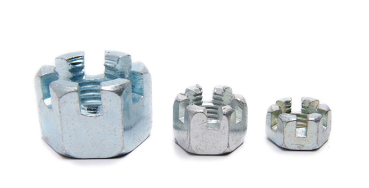 GB6178 Slotted And Castle Hexagon Nut Blue White Zinc Plated