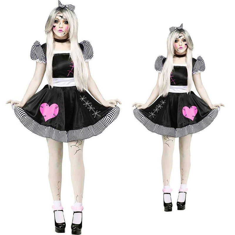 Style Female Ghost Doll Halloween Party Cosplay Costume for Stage Dancerwear in Black