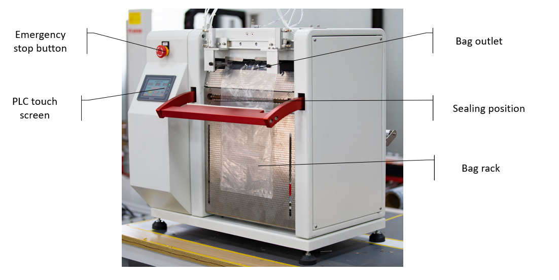 Wood Packaging Rollbag Bagger Sealing and Labeling Machine for Poly Bags 1000x760x800mm