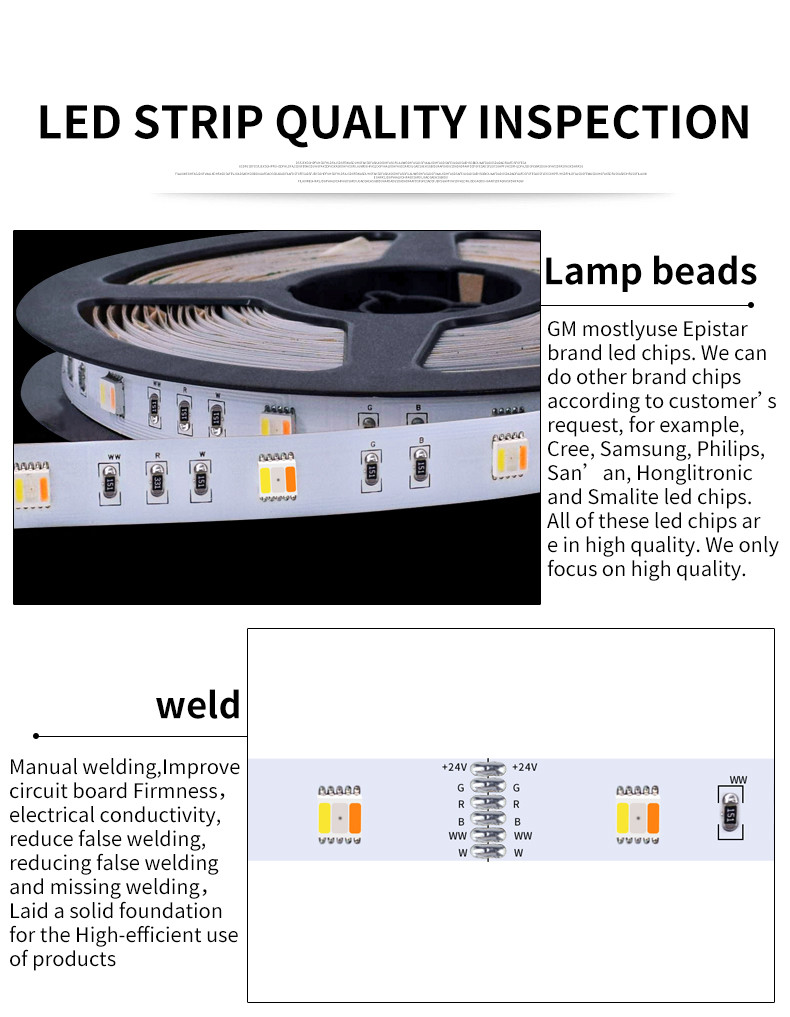 High brightness 50000 Hours Lifetime RGBWW SMD 5050 LED Strip Light 9W