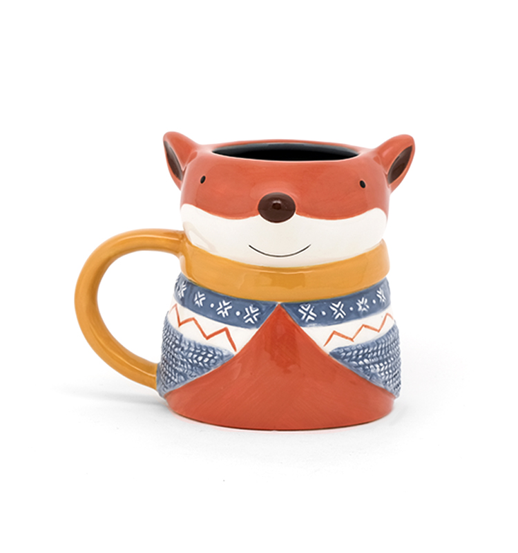 Wholesale 3D Animal orange squirrel shaped Ceramic Milk Mugs Porcelain Christmas Gift with Handpainting