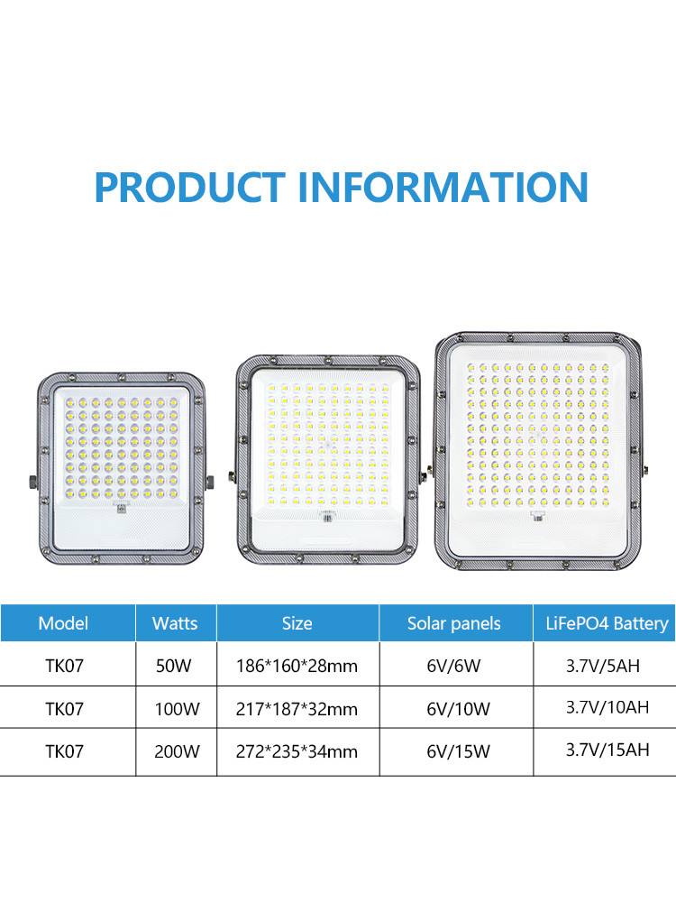 KCD Aluminum Dusk To Dawn White Deamable Brightest Solar Flood Lamp Garden Solar Flood Lights IP67 100w Motion Sensor