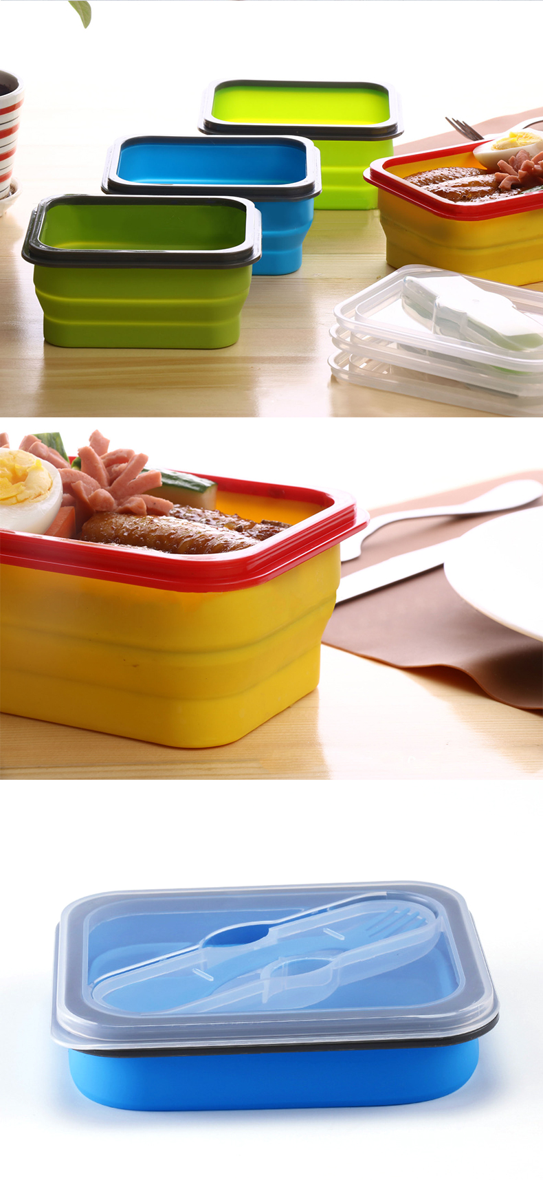 Rectangle Collapsible Silicone Bento Box For Kids