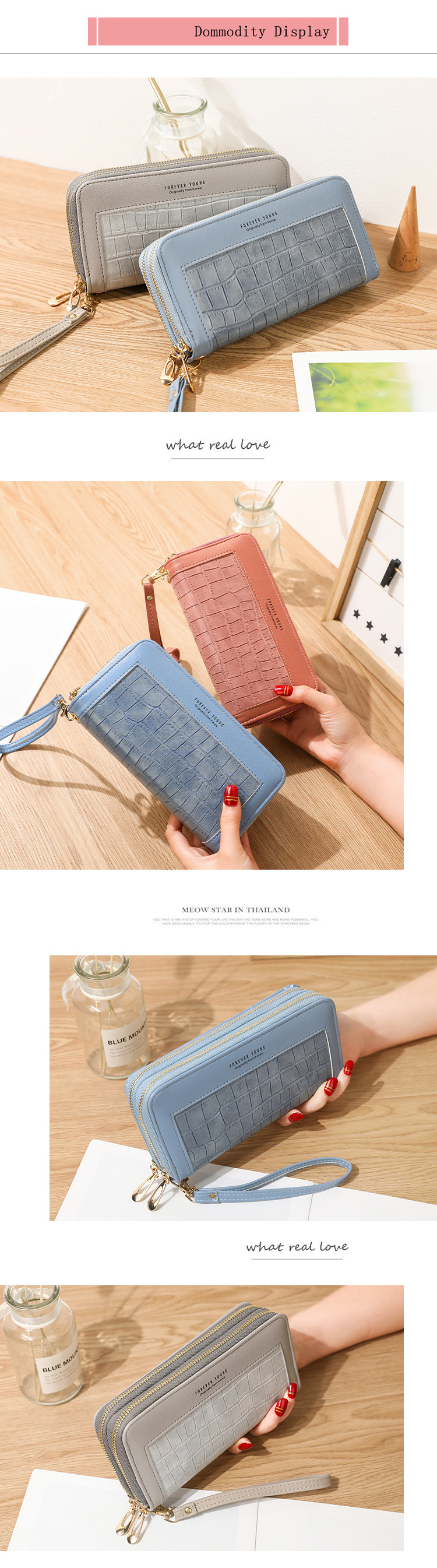 Custom Logo Avaliable Fashion Pu Leather Multi-card Mobile Phone Charger Wallet for Women