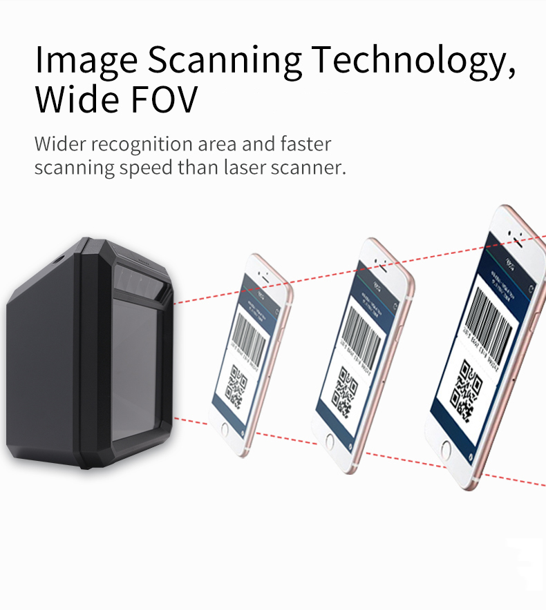 Win7/8/10/11/ANDROID/Mac/Linux Supported Wired USB 1D 2D Bar QR Code Scanner for Desktop