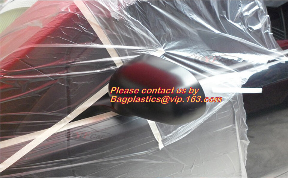 Disposable PE pre-taped self static cling masking film, Cover mask plastic drop film PE protection film with tape, BAGEA