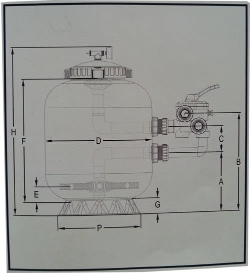Fibreglass Sand Swimming Pool Filter Side Mount Bobbin Wound With Multiport Valve