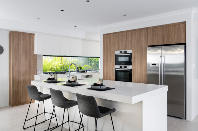 Kitchen Cabinet Design Modular Solid Wood Mdf Veneer Lacquer Finish Walnut Wood Color