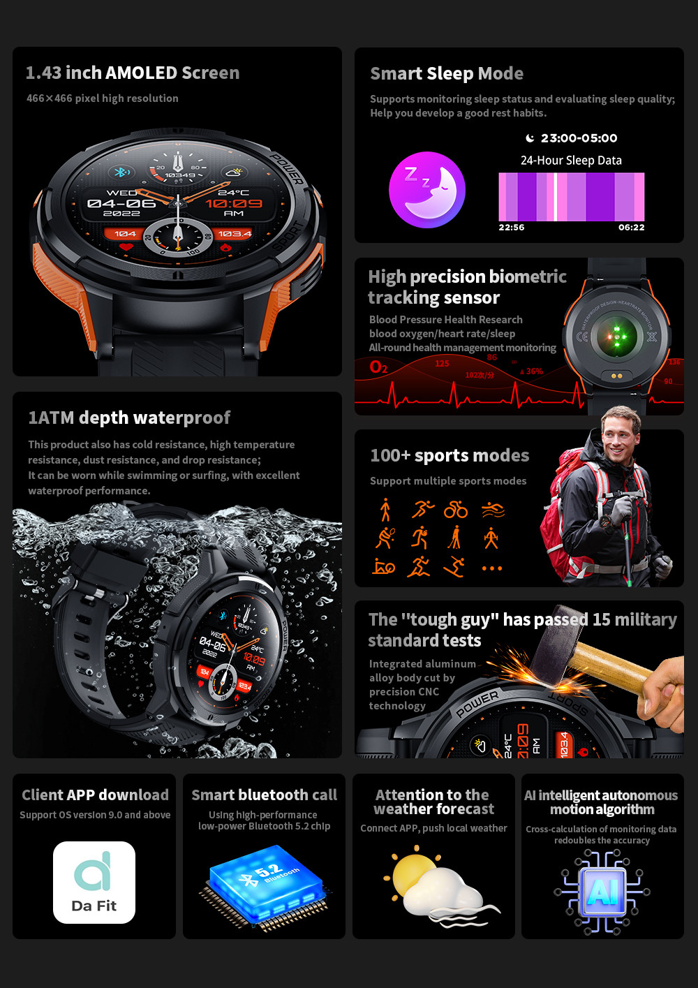 C25 Sports Rugged Outdoor Smart Watch Aviation Metal Case 1.69 inch