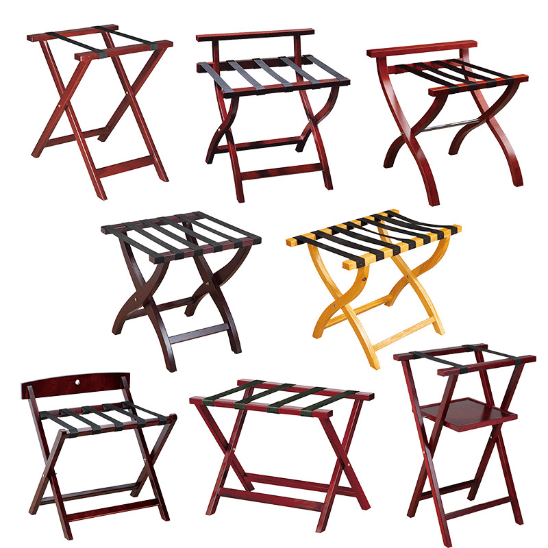 Hotel 6 Black Straps Wooden Luggage Racks For Suitcases