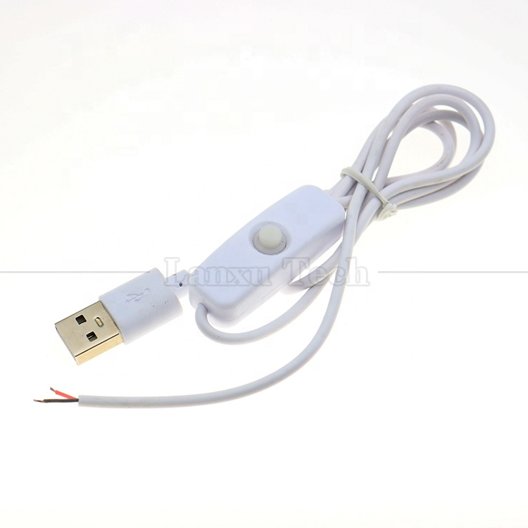 High Quality 5V USB to Open Tinned Wires ON OFF 501 Push Switch Button Power Extension Cable for Christmas Led Light Strip Lamp