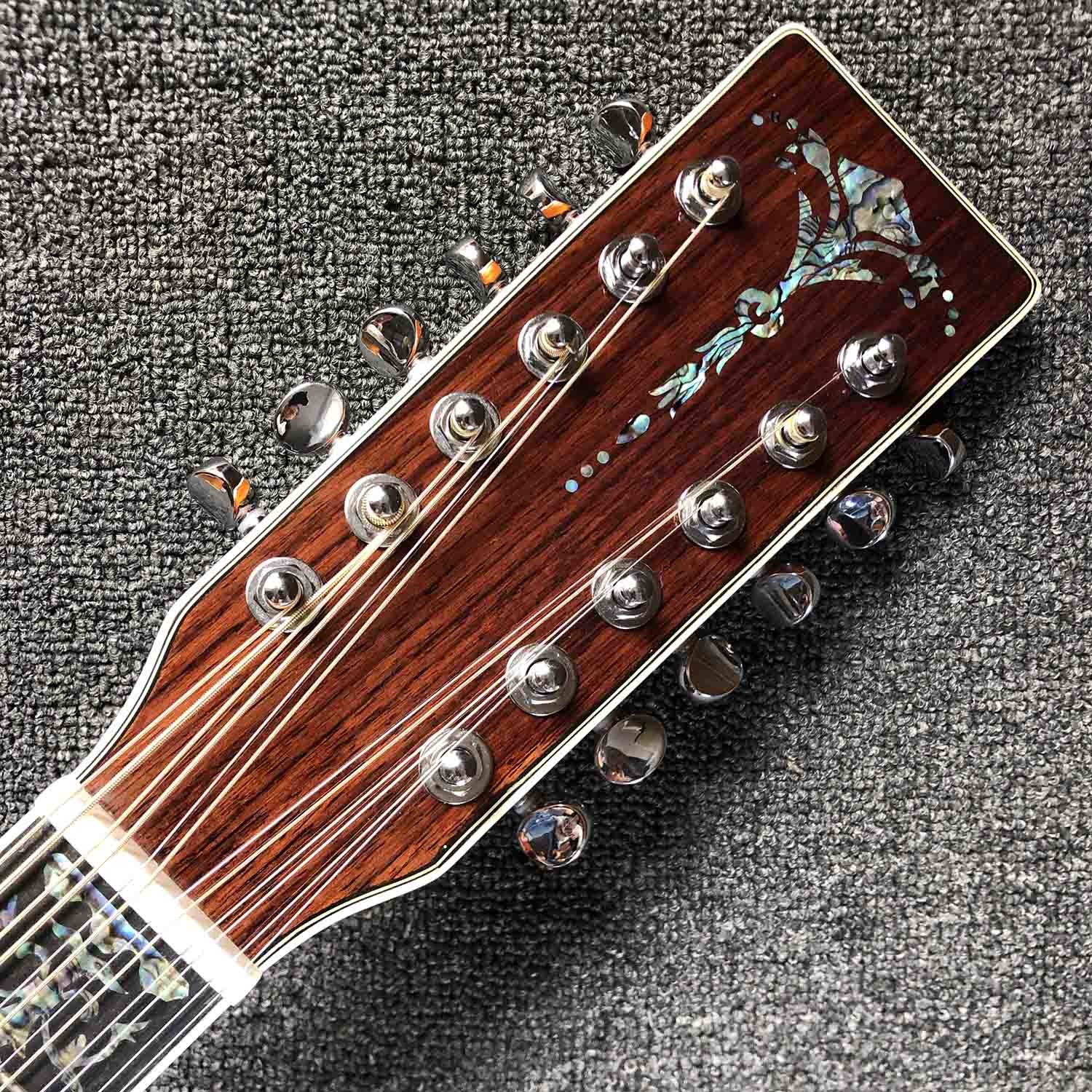 Custom 12 Strings Solid KOA Wood Top Guitar Ebony Fingerboard Real Abalone Shell Binding and Inlay Acoustic Electric Gui