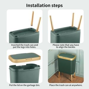 13 Gallon Indoor Trash Can 15L Induction Plastic Kitchen Garbage Cans