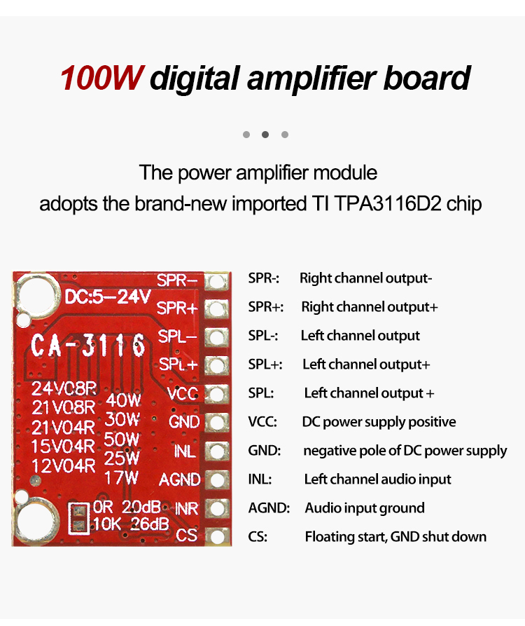50W 50W TPA3116D2 Dual Channel Digital Power Amplifier Module for Audio Stereo Board