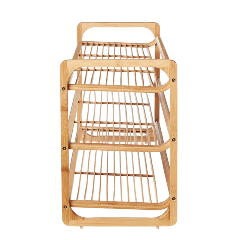 Rectangle Multifunctional Household Bamboo Shoe Shelf With Handles Customized Logo