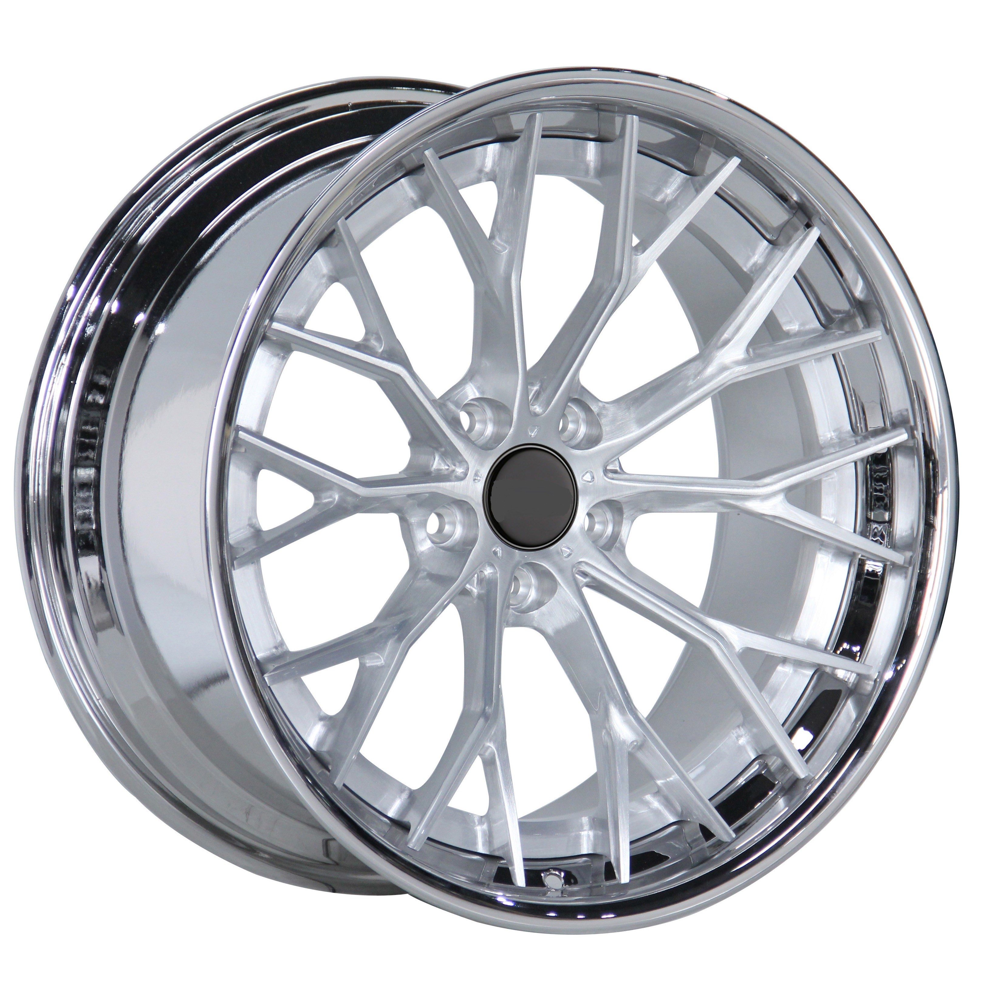 Custom Forged Chrome deep dish 2 piece wheels rims for 18 to 24 inch cars