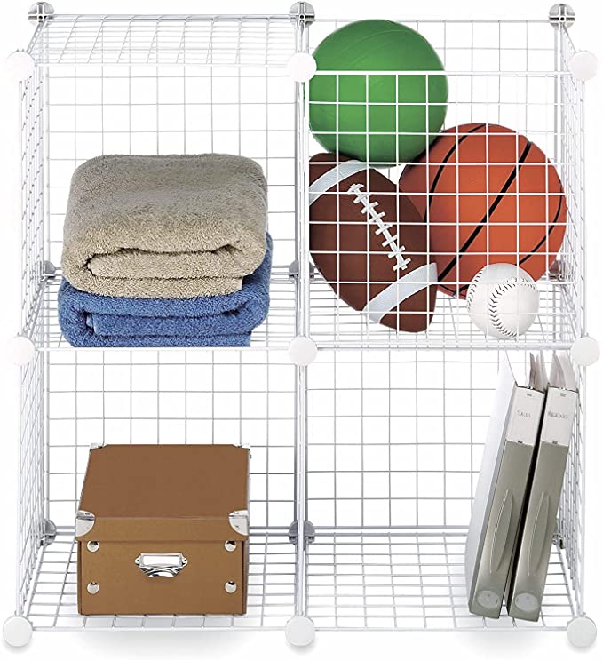 White Multi Use DIY 4 Cube Metal Wire Powder Coated Storage Shelves