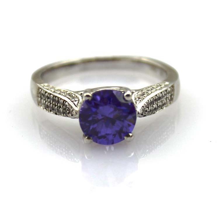 Women Jewelry 7mm Round Amethyst Cubic Zircon Sterling Silver Ring(R282)