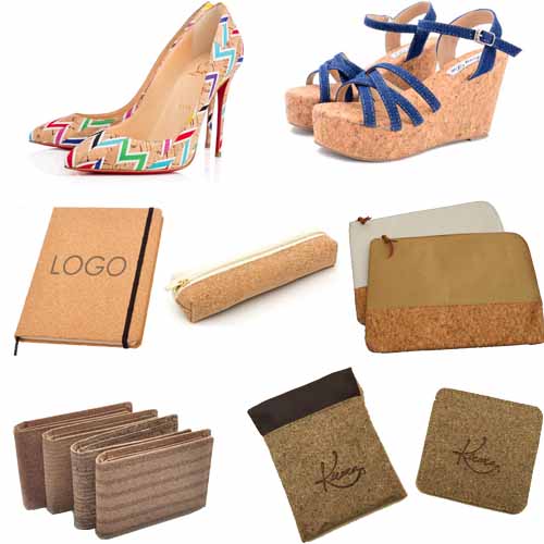 Promotional Nature Cork Fabric/Leather for bag and shoes making with PU backing