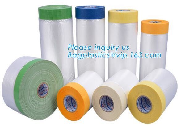 Disposable PE pre-taped self static cling masking film, Cover mask plastic drop film PE protection film with tape, BAGEA