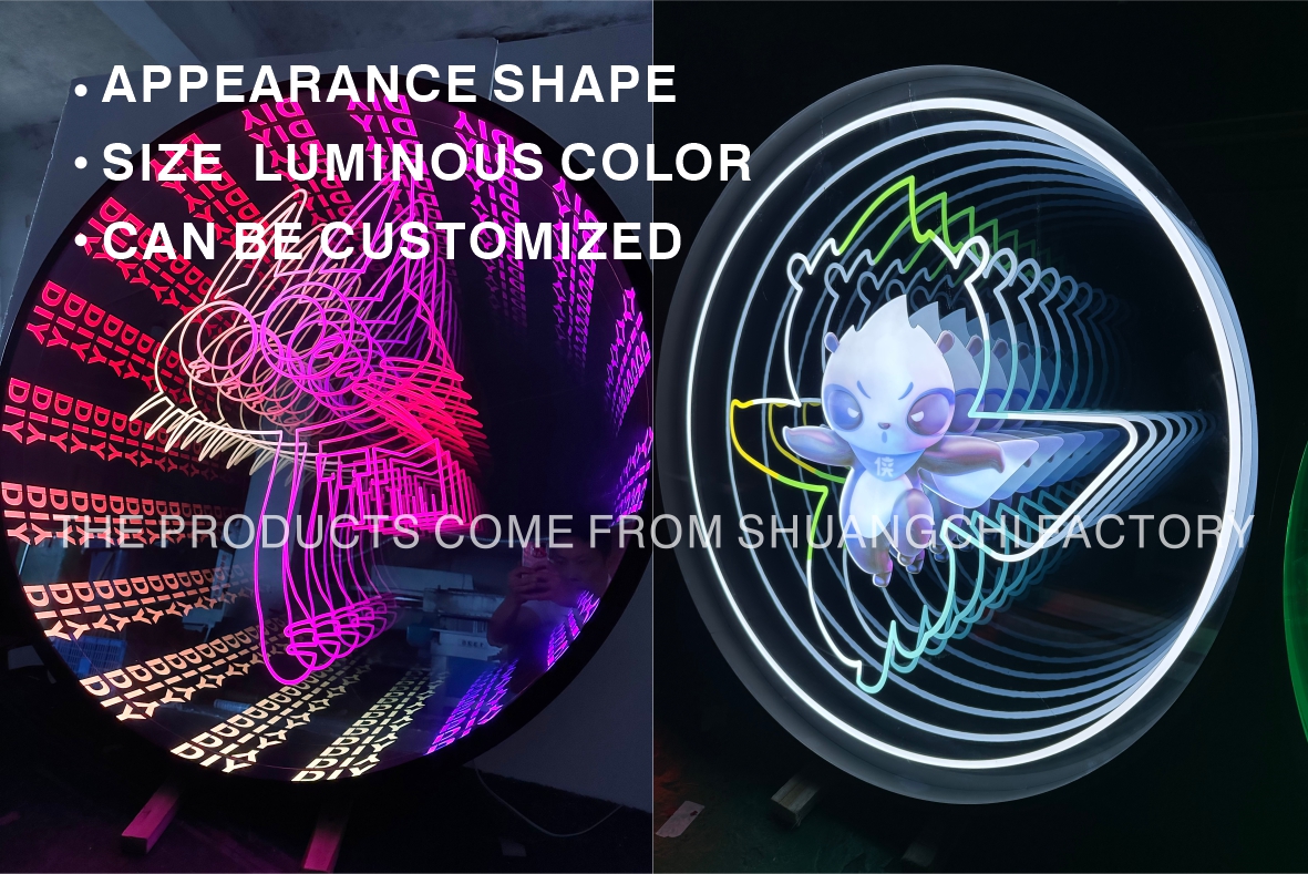 Customized Size Glass Material Neon Mirror for Technological Light and Shadow Infinity
