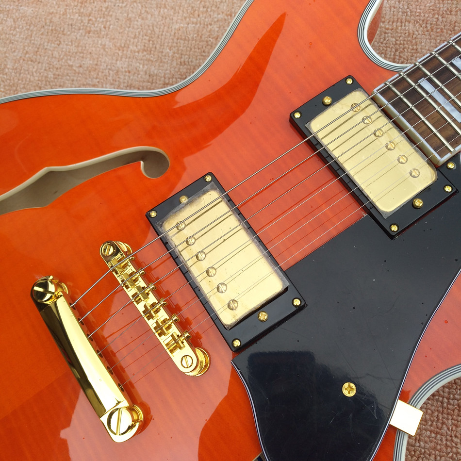 New style high-quality hollow body jazz electric guitar, Bursting maple top & back Double F holes electric guitar, free