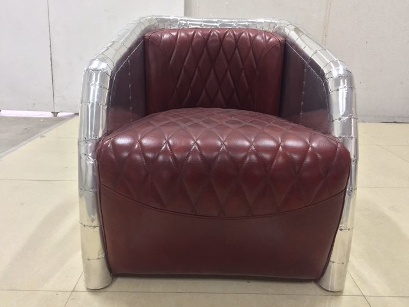 Brown Vintage Leather Aluminium Cover Aviation Armchair 3 Years Warranty