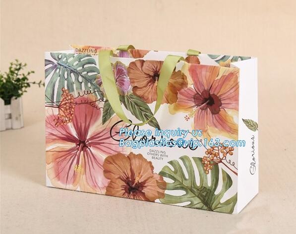 Luxury paper bags with handles Different Sizes,250gsm art paper shopping carrier bag custom printing with handle rope