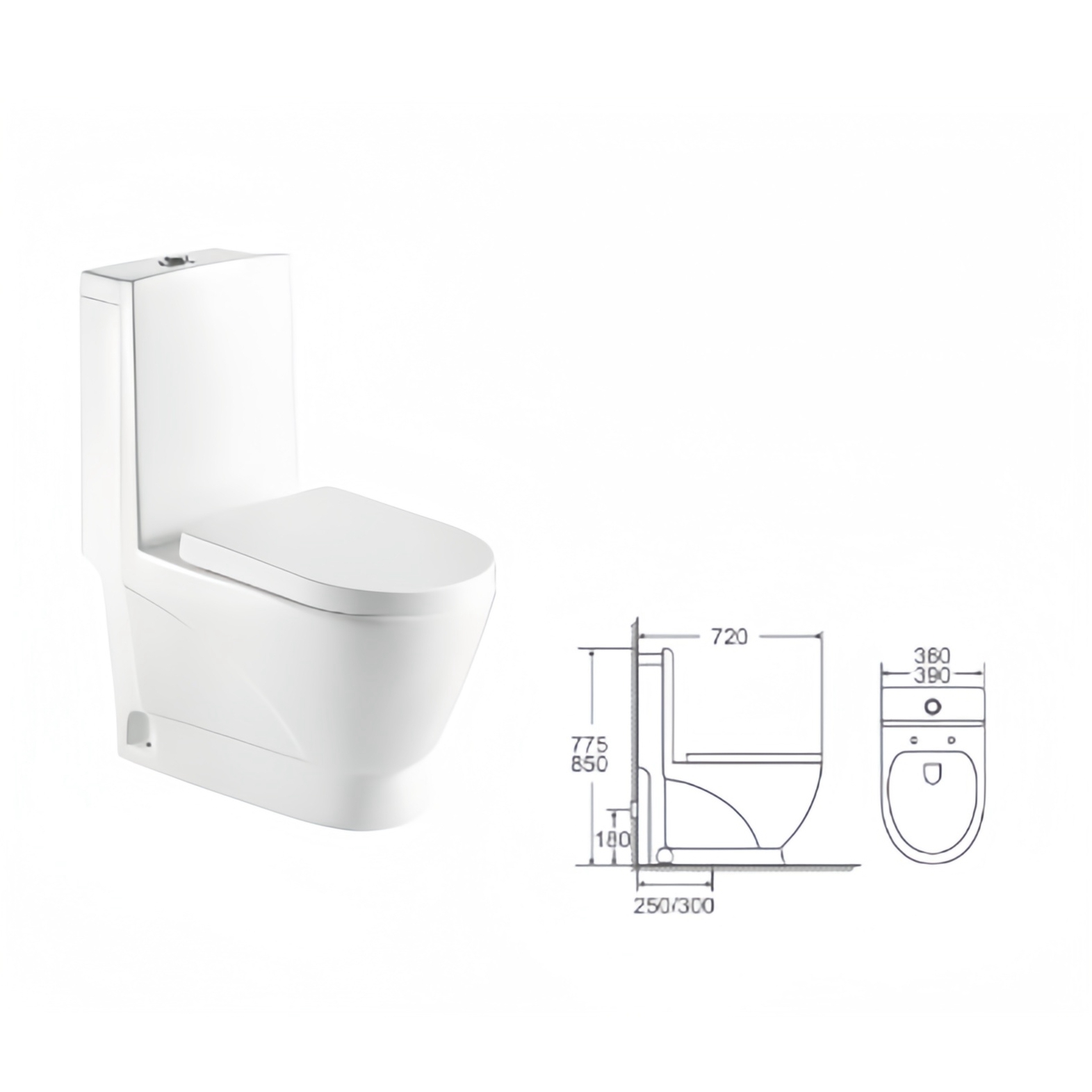 Slowly Toilet Seat Cover and Dual-Flush Water Closet for Modern White Color Bathroom