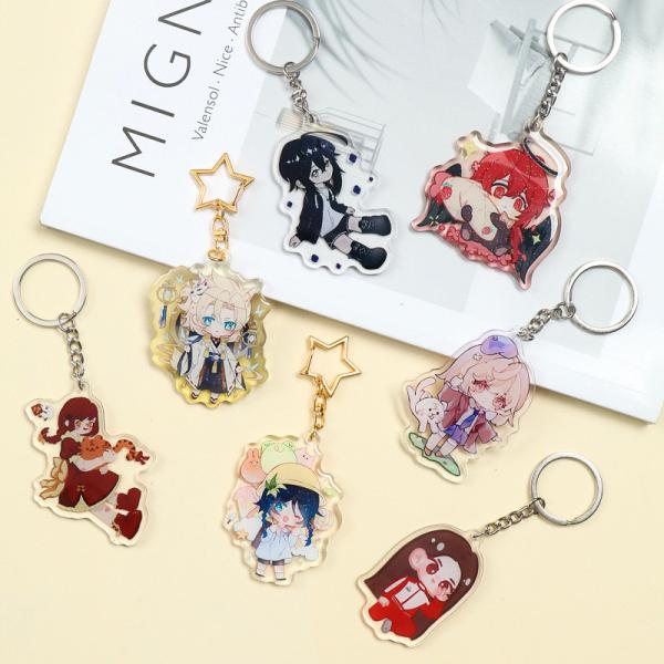 Transparent Acrylic Keychain With Metal Ring Durable Animation Cartoon Character