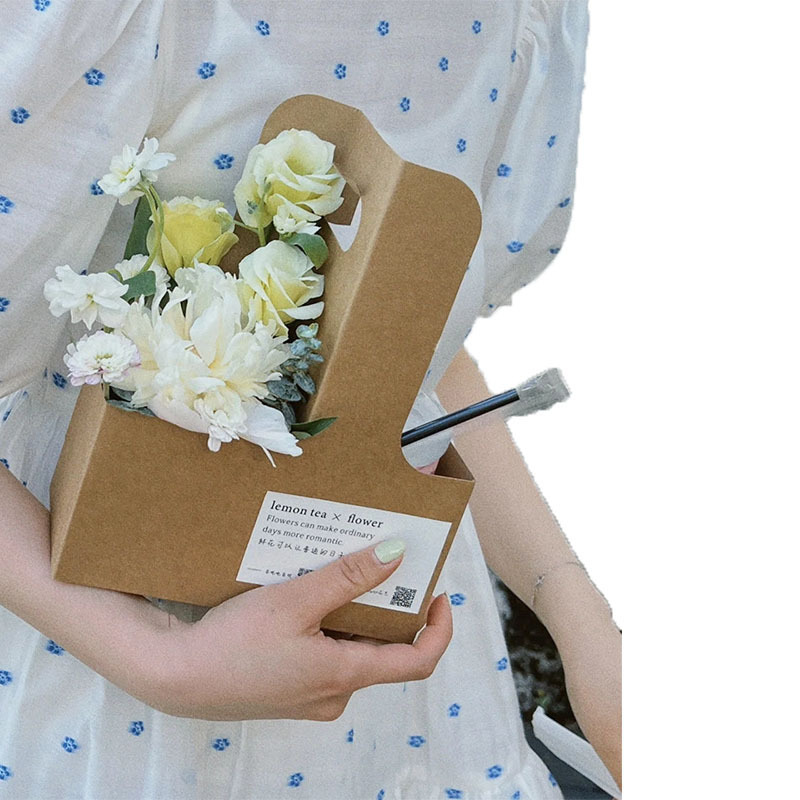 Rigid Boxes Dekun Recyclable Kraft Fresh Flowers Coffee Paper Tray Gift Box With Handle