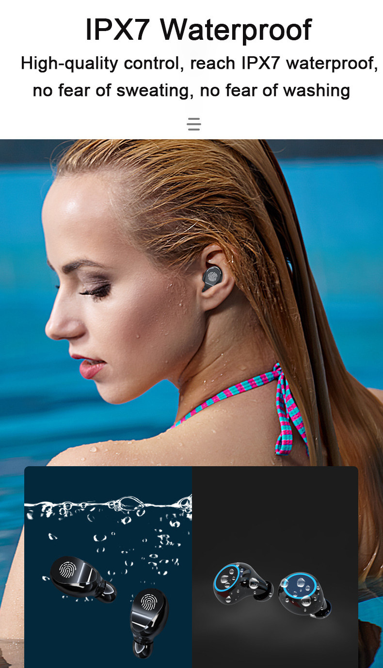 IPX7 Waterproof Noise Canceling Earbuds 3500mAh Charging Case AVRCP
