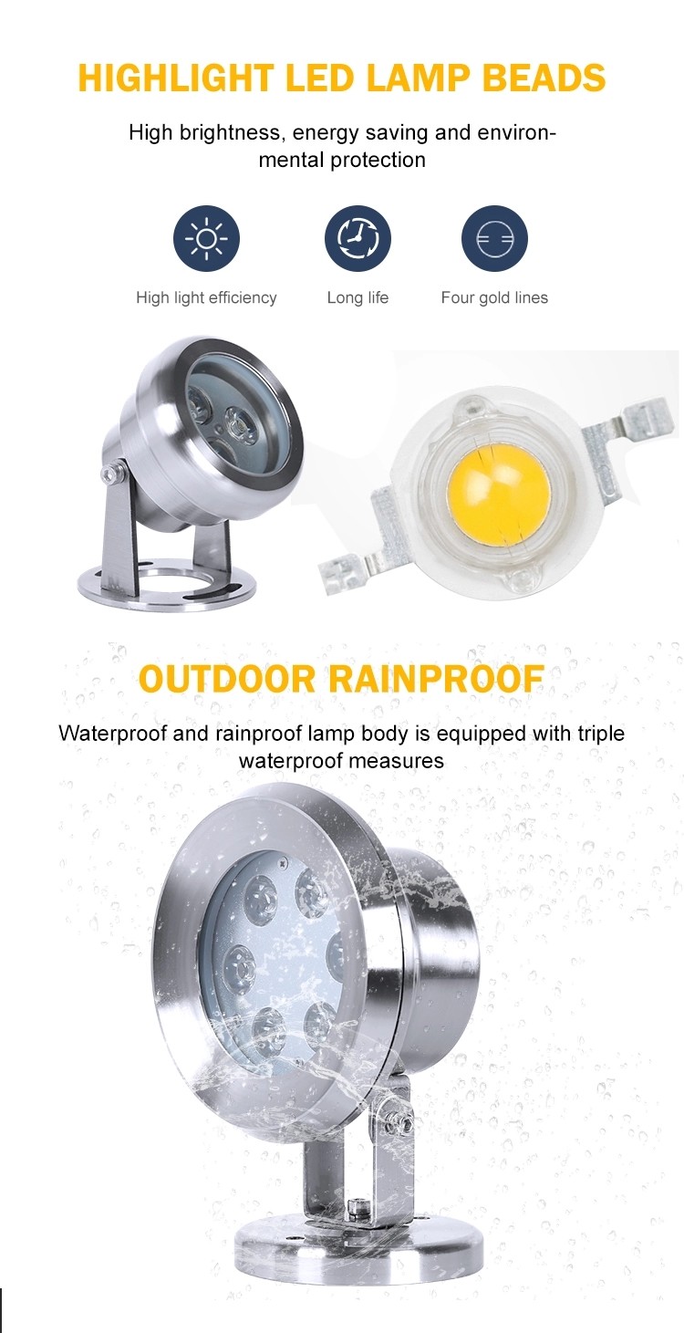 9W Underwater LED Lights Tempered Glass Material Ip65 Water Resistant