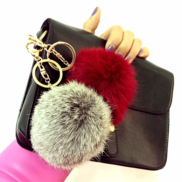 New fancy cute cheap faux fox fur pom pom ball key chain / Small pom pom key chain / Animal pom pon