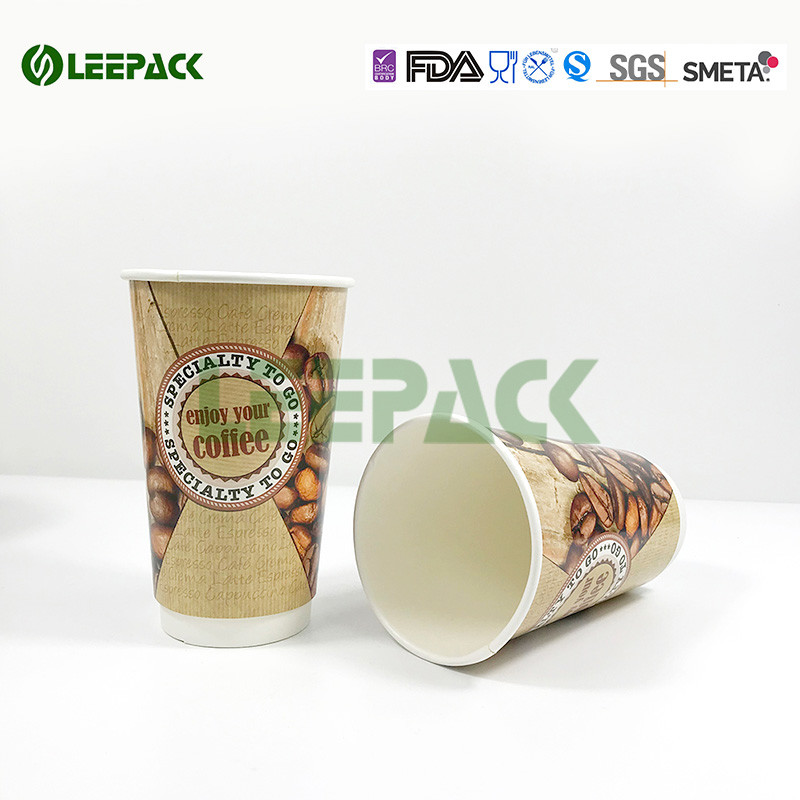 16OZ Double Wall Insulated Paper Cups Custom Printed Paper Cups With PE/PLA Coated For Hot Drinks On Sale