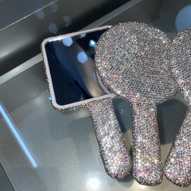 Rhinestone Heart Travel Portable Vanity Mirror Makeup Light Up For Makeup