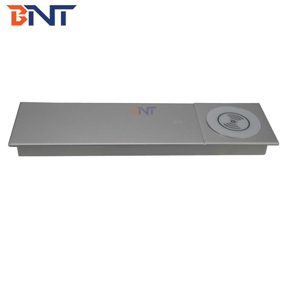 New product slide open hidden into desk mount socket box with wireless charger