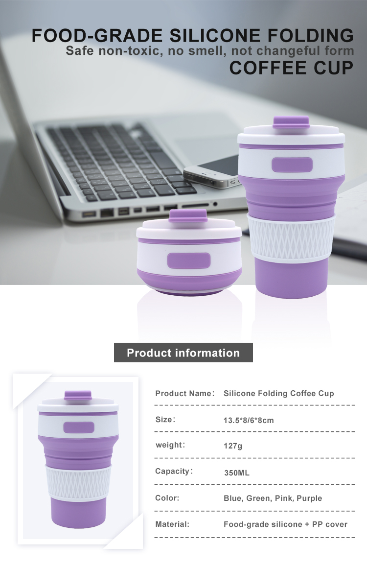 FDA Standard 350ML Bpa Free Collapsible Silicone Coffee Cup