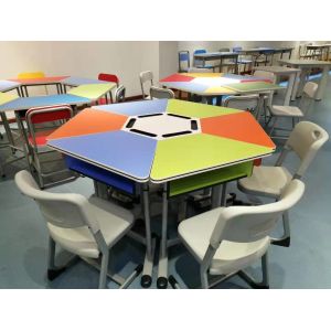  Colourful Six Joint Student Desk And Chair Set PVC Edge For Training Room Manufactures